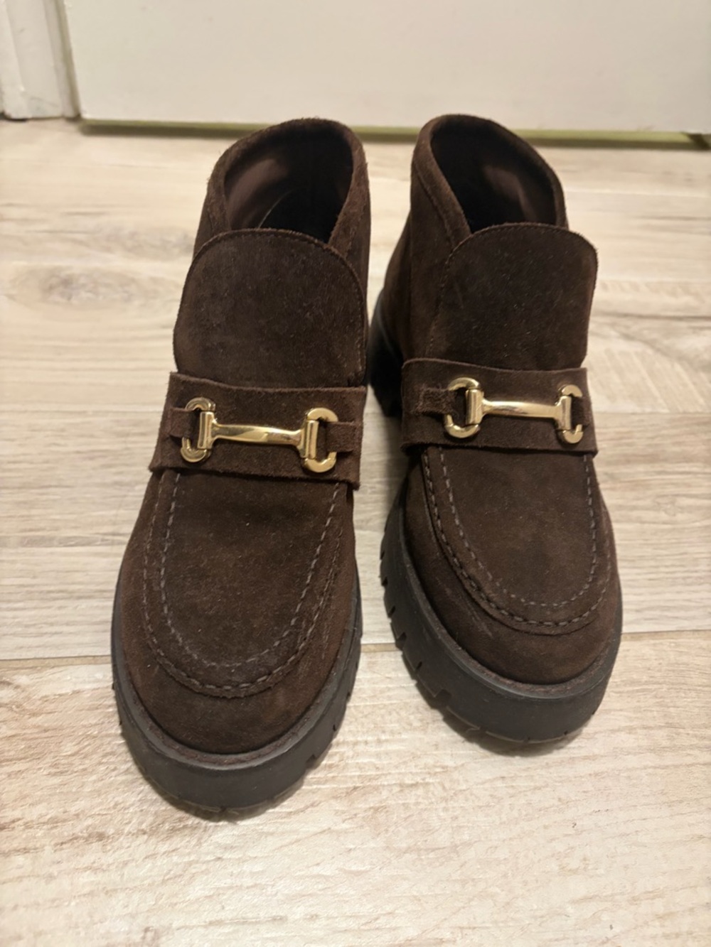 Steve Madden Dark Brown Suede Ankle Booties with Gold Bit